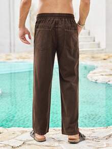 Mercer Haus Men's Slant Pocket Drawstring Elastic Waist Washed Denim Jeans - Brown - View 2