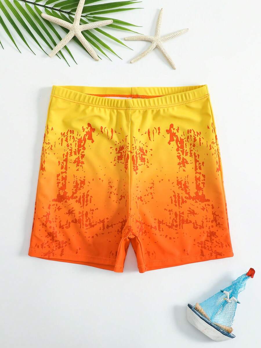 SHEIN 青少年男孩綠色漸層印花高彈性親膚面料柔軟光滑方腿泳褲寬腰帶前縫線設計 1 件街頭風適合大男孩游泳海灘夏季泳池水上遊戲時尚休閒精緻適合游泳適合夏季度假夏季海灘海邊泳池游泳池夏季假期派對休閒度假 - 橘色 - 查看 1