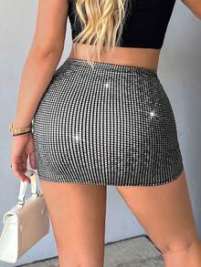 SHEIN SXY 高腰包臀半身裙 - 銀色 - 查看 3
