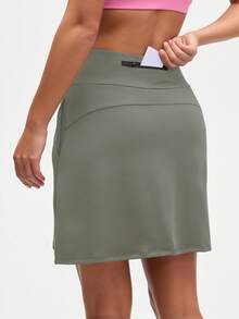 Gameset SHEIN Sport Women's Sage Green Athletic Skort With Pockets, High Waist Sports Skirt With Built-In Shorts, Hidden Zipper Pocket, Tennis Golf Running Activewear - Grey - View 2