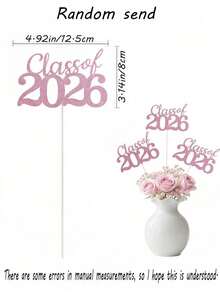 Pink Class Of 2026 Graduation Centerpiece, Rose Gold Glitter Party Table Decor For Grad Celebration Homecoming - Pink 2026 Vase Paper Flower Arrangement - View 3