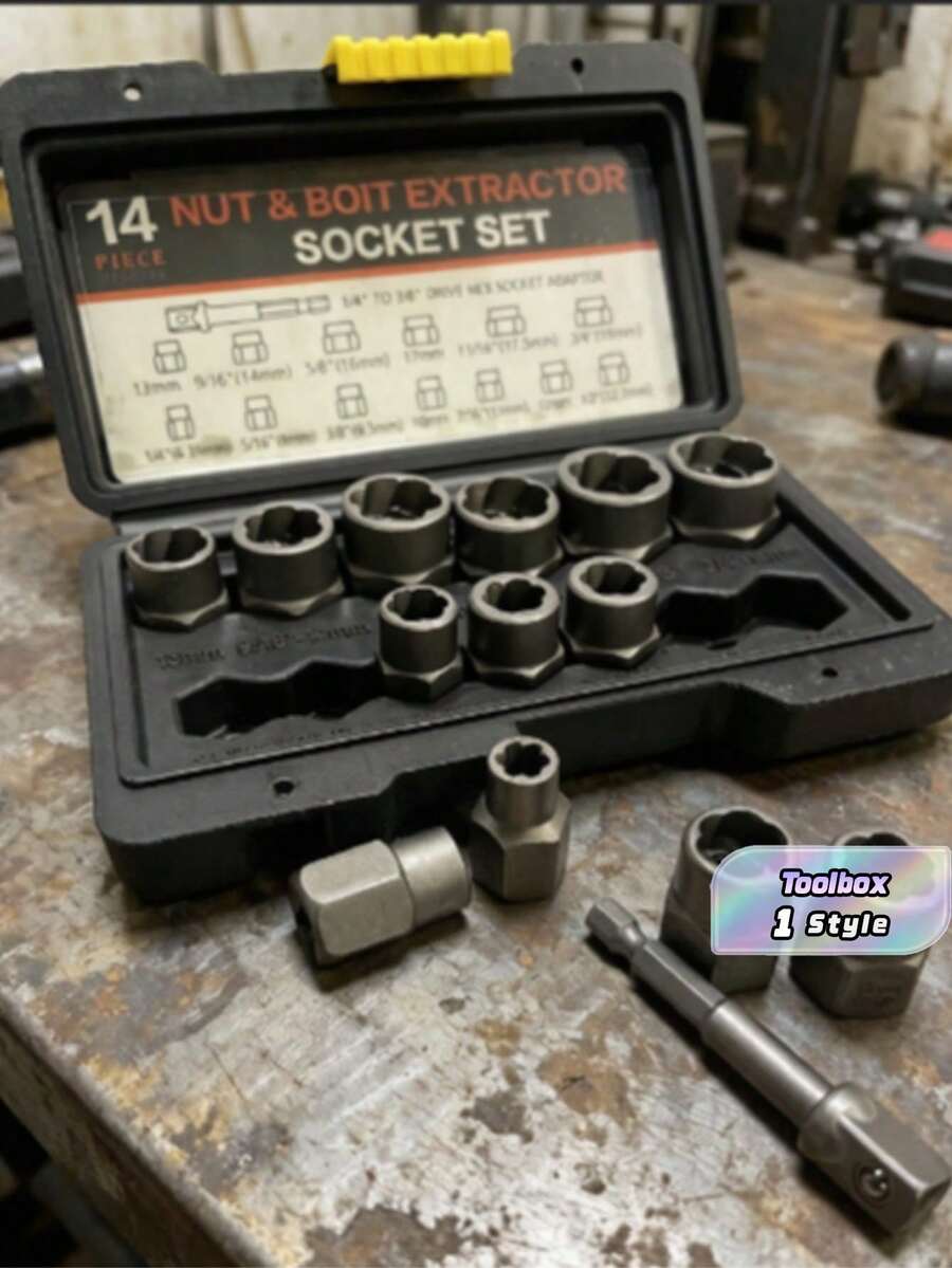 14PCS High Quality Industrial Grade Reverse Thread Nut Extractor, Reverse Thread Socket, Damaged Bolt & Nut Removal Tool Kit, Multiple Linkage Methods, Full Specifications, Easy Operation, Anti-Corrosion & Rust-Proof, High Temperature Forged Durable Material, Saving Rusted And Stuck Bolts And Nuts - multicolor - View 1