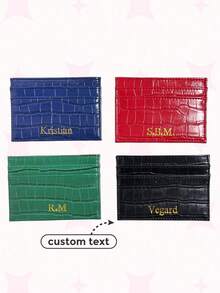 Porte-cartes de crédit personnalisé pour hommes et femmes en cuir PU motif crocodile, portefeuille de poche ultra fin monogramme, lettres initiales personnalisées, cadeau DIY pour anniversaire, Noël, vacances, voyage, stade, sports, blocage RFID, cadeau pour la fête des pères - Noir - Voir 1