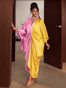 Maweii Plus Size Women's Sexy Spring/Summer Ruched Front Plus Size Sleeve Autumn Dress Fall - Multicolor - View 3