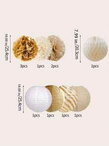 15pcs/11pcs Party Decoration Set - Available In Fuchsia, Orange, Pink, Or Gold Beige And Gold Paper Lanterns, Paper Flowers, And Paper Fans. Perfect For Summer Weddings, Bridal Showers, Graduation Ceremonies And Birthday Parties, Wedding Decorations, Graduation Party Decorations, And Everyday And Holiday Parties. - B - View 9