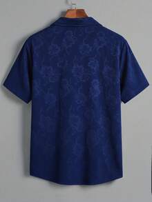 KRYTIVO Plus Size Men's Navy Blue Floral Print Front Button Short Sleeve Shirt - Navy Blue - View 2
