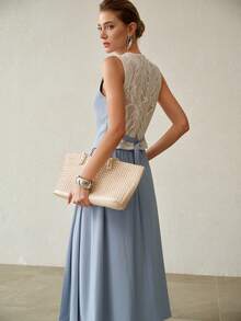 MOTF PREMIUM SPRING/SUMMER ELEGANT CONTRAST LACE WOMEN'S TOP & SKIRT 2 PIECES SET - Multicolor - View 2