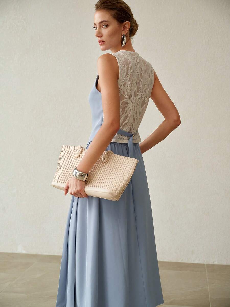 MOTF PREMIUM SPRING/SUMMER ELEGANT CONTRAST LACE WOMEN'S TOP & SKIRT 2 PIECES SET