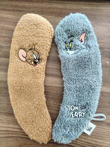 TOM & JERRY X SHEIN 卡通毛絨保暖馬桶座墊，家用通用加厚親膚防滑馬桶蓋墊，易安裝可水洗浴室馬桶座墊 - 棕色+灰色 - 查看 6