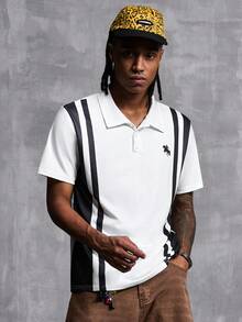 Manfinity Denimwave Polo homme style sport rétro, bloc de couleurs noir & blanc, silhouette de cheval aristocratique, football - Multicolore - Voir 3