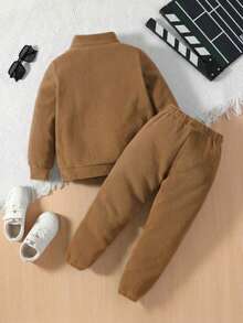 SHEIN Young Boy Autumn/Winter Casual Sweatshirt And Sweatpants 2 Pieces Set - Bronze - View 2