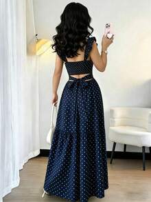 Vestido casual de mujer con estampado de lunares, verano - Azul 3 - Ver 3