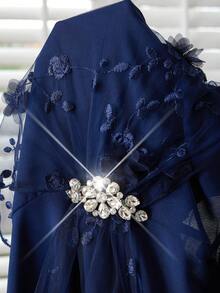 Reflora Plus Size Elegant Party Dress With 3D Floral Decoration Fall - Navy Blue - View 11