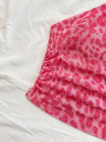Soleia Top sexy casual de un hombro con fruncido y estampado de leopardo - Rosa - Ver 7