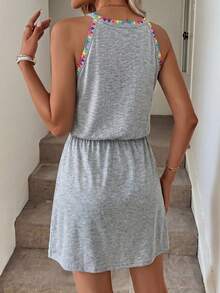 SHEIN LUNE 95%純棉休閒極簡街頭風純棉黑色短款2合1洋裝，女款夏季洋裝 - 淺灰色 - 查看 4
