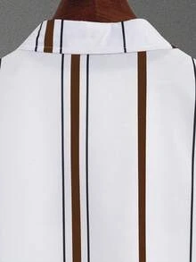 Manfinity Homme 2pcs Men's Vertical Striped Short Sleeve Shirt And Shorts Set, Summer, Cozy Outfits - Coffee Brown - View 3