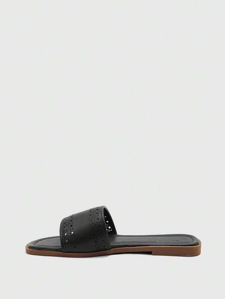 CUCCOO BIZCHIC New Black Laser Hollow One-Piece Slippers Comfortable And Versatile Fashionable Women's Flat Sandals