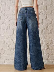 Anewsta Essential Fashionable New Street Style Women's Blue Denim Wide Leg Pants - Blue - View 2