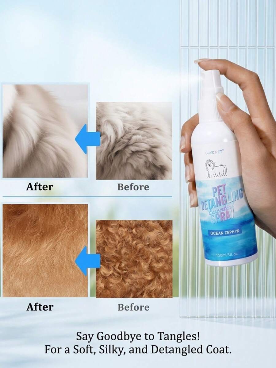 PETSIN Dog Detangling & Conditioning Spray – 5 Fl Oz, Leave-In Conditioner For Dogs & Cats, Removes Knots & Tangles, Softens & Adds Shine, Ocean Breeze Scent - View 1