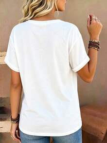 Resyla American Flag 250th Anniversary Women's Casual Short-Sleeve T-Shirt, A Summer Essential, Fashionable And T-Shirt, Suitable As A Gift For Siblings, Suitable As A Gift For Sisters, Suitable As A Gift For Mom, Mother's Day Gift, A Casual And Stylish Top. - White - View 2