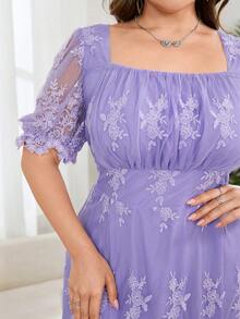 SHEIN Clasi Plus Size Summer Elegant Solid Color Lace Dress - Purple - View 2