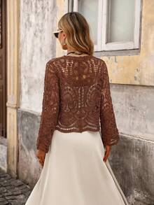 Brillora Cardigan Rajut Lengan Panjang Kancing Tunggal untuk Wanita, Cocok untuk Pantai - Coklat - View 2