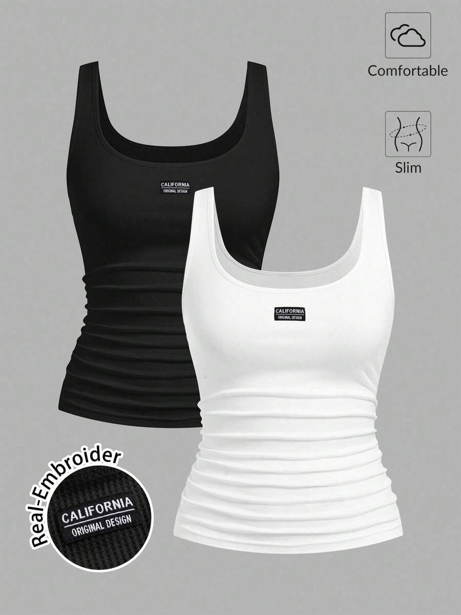 SHEIN Tank Top & Camis untuk Remaja Putri - Hitam dan Putih - View 1