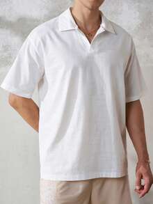 TONEVAULT Men's V-Neck Pullover Linen-Like Short Sleeve Shirt - White - View 5