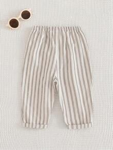 Cozy Pixies Baby Boy Colorful Striped Elastic Waist Long Pants Versatile Comfortable - Khaki - View 2