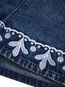 Qadelle Women's Botanical Embroidery Tie-Waist Pocket Denim Shorts - Blue - View 7