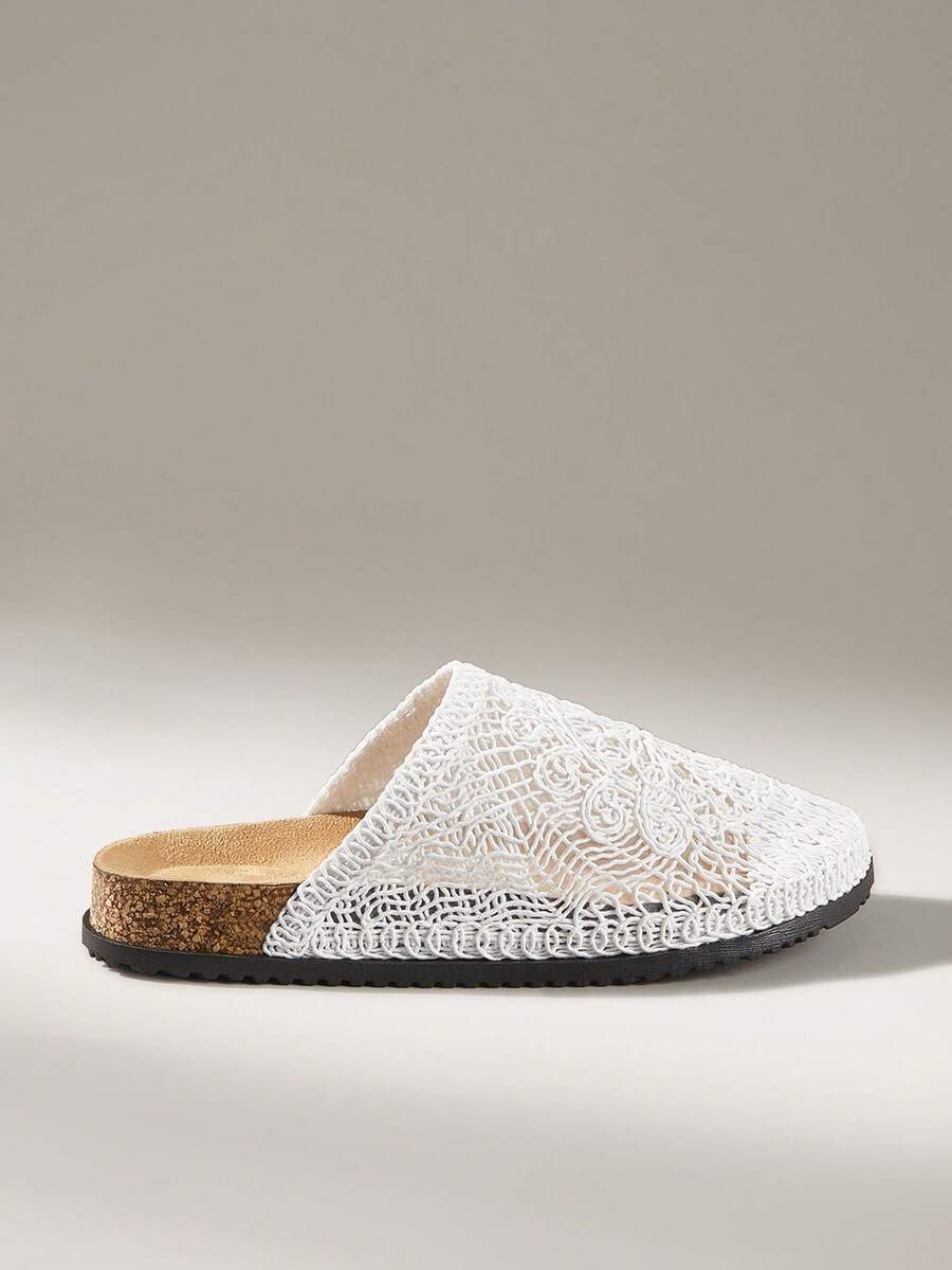 Solecia Sandal Wanita Ujung Bulat Anyaman Tali Buatan Tangan, Desain Retro, Elegan dan Indah, Mudah Dipakai dan Dilepas, Sol Lembut dan Nyaman Dipakai di Luar Sepatu Kerja - Putih - View 1