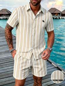 Alderstead Men's Striped Short Sleeve Shirt And Shorts Set - Multicolor - View 2