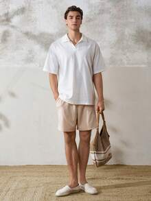 TONEVAULT Men's V-Neck Pullover Linen-Like Short Sleeve Shirt - White - View 1