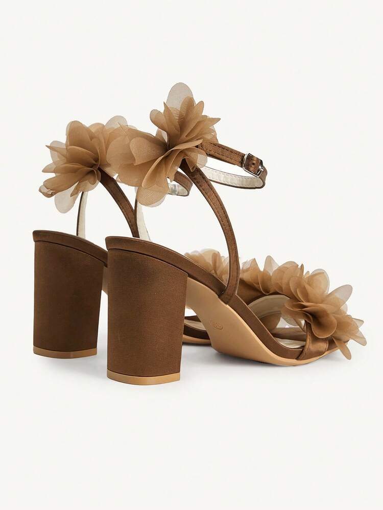 CUCCOO CHICEST Women Shoes Spring And Summer Mesh Three-Dimensional Flower Decoration Buckle Strap Open-Toed High Heel, Sweet Wind Satin Mesh, Women's High Heel Sandals Dating Party Commuting Shopping Banquet Wedding Festival Gift