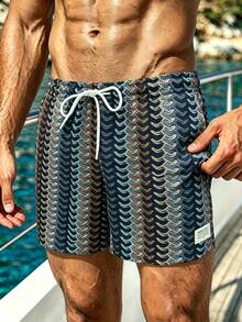 Manfinity Swimmode Men's Vacation Casual Striped Beach Shorts Holiday / Vacation / Beach / Hawaii / Tropical / Swim /  Bathing - Black - View 2