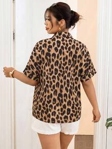 Lounesse Casual Vacation Leopard Print Fabric Plus Size Women's Shirt Suitable For Summer, Daily Outings, Music Festivals - Multicolor - View 2
