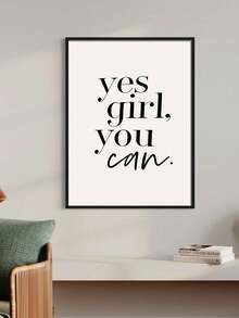 1件勵志正面肯定「Yes Girl You Can」現代無框畫布藝術印畫，女孩房裝飾，送給她的完美禮物 - 多色 - 查看 9