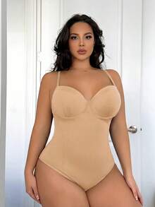 SHEIN SXY 大尺碼女款素色時尚塑身背心 - 駝色 - 查看 6