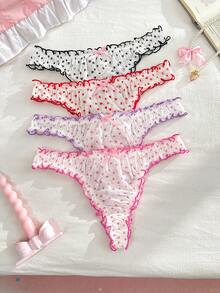 PetitDoll 4pcs Plus Size Sweet Heart Ruffle Bow Triangle Panties - Multicolor - View 6