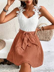 SHEIN Frenchy Women's Applique Decor Colorblock Sleeveless Vacation Dress - Orange - View 5