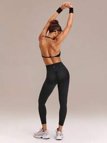 GLOWMODE 24" FeatherFit™-Sculpt Glow Lift Butt Scrunch Tummy Control Leggings With Side Pockets Medium Impact Training Running Workout Gym Fitness Wear - Black - View 8