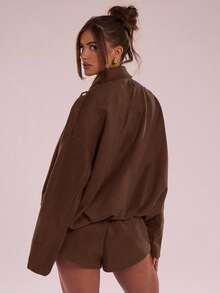 SHEIN BAE Women's Brown Striped Jacket For Autumn And Winter, Suitable For Casual Commuting And Street Style. This Autumn Jacket Is A Brown Striped Coat, A Casu - Brown - View 2