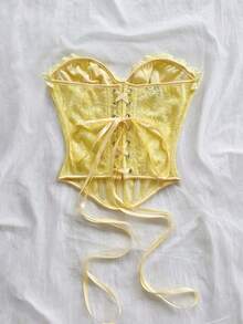Soleia 女款法式甜美荷葉邊裝飾蕾絲骨架式胸衣上衣，適合度假與約會 - 白色 - 查看 2
