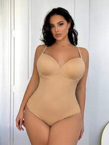 SHEIN SXY 大尺碼女款素色時尚塑身背心 - 駝色 - 查看 1