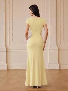 ZEYLAH Spring Summer Patchwork Position Embroidery Dress - Yellow - View 3