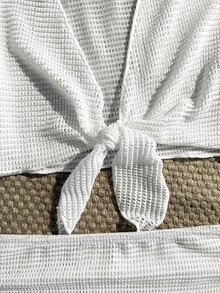 SHEIN 青少年女孩白色4件套泳裝套裝，含罩衫、洋裝與比基尼，適合海邊度假 - 白色 - 查看 5