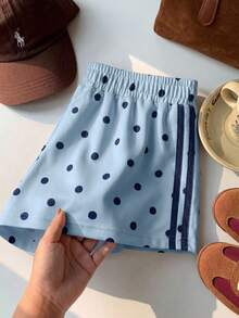 Comfortcana Polka Dot Pattern Elastic Waist Summer Women's Shorts - Blue - View 4
