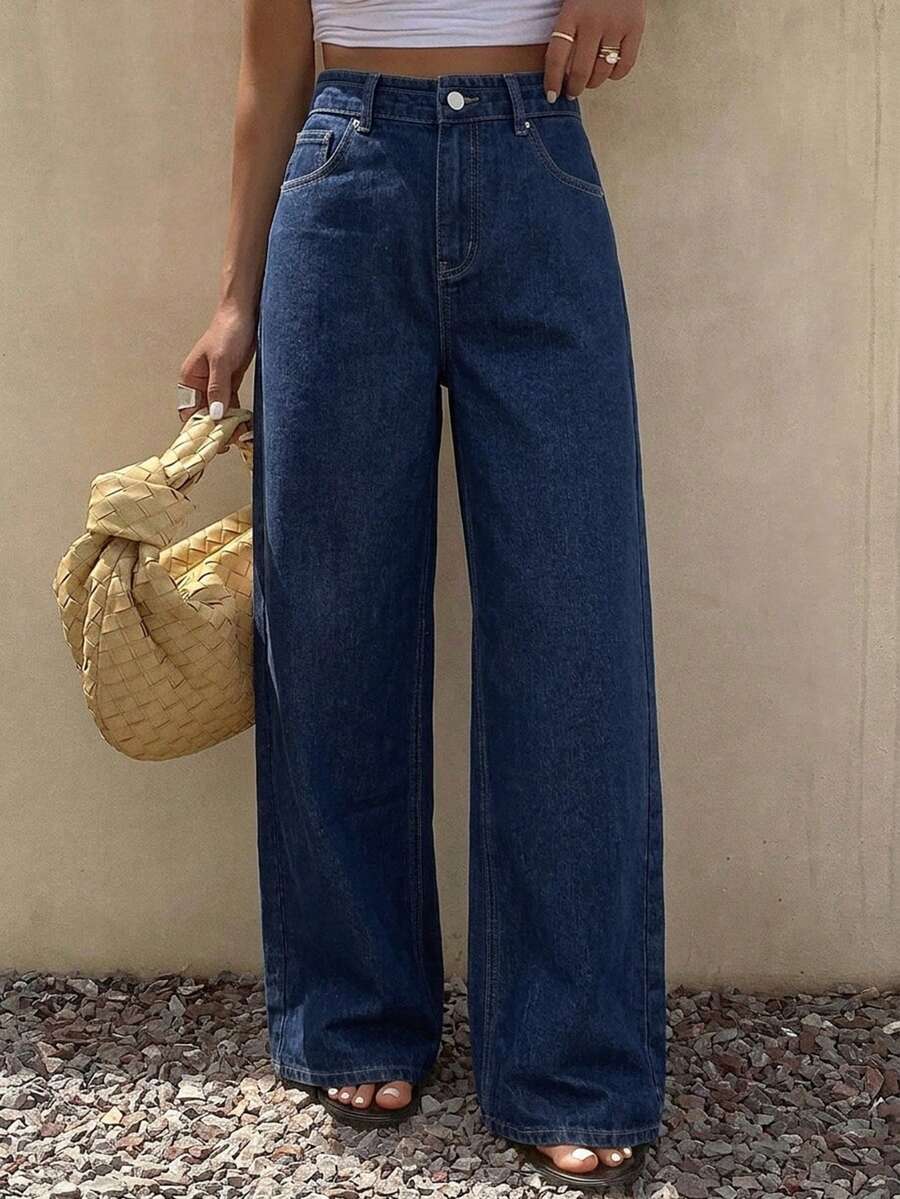 DAZY Summer New Loose Casual Straight Leg Denim Jeans For Women - Blue - View 1