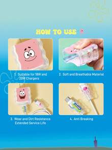 SpongeBob SquarePants | SHEIN 數據線保護套，相容 iPhone 充電器，卡通圖案，3 件組充電器保護套（不含數據線） - 無色 - 查看 4
