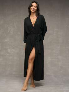 Esseday Bata de encaje cómoda para mujer - Negro - Ver 4